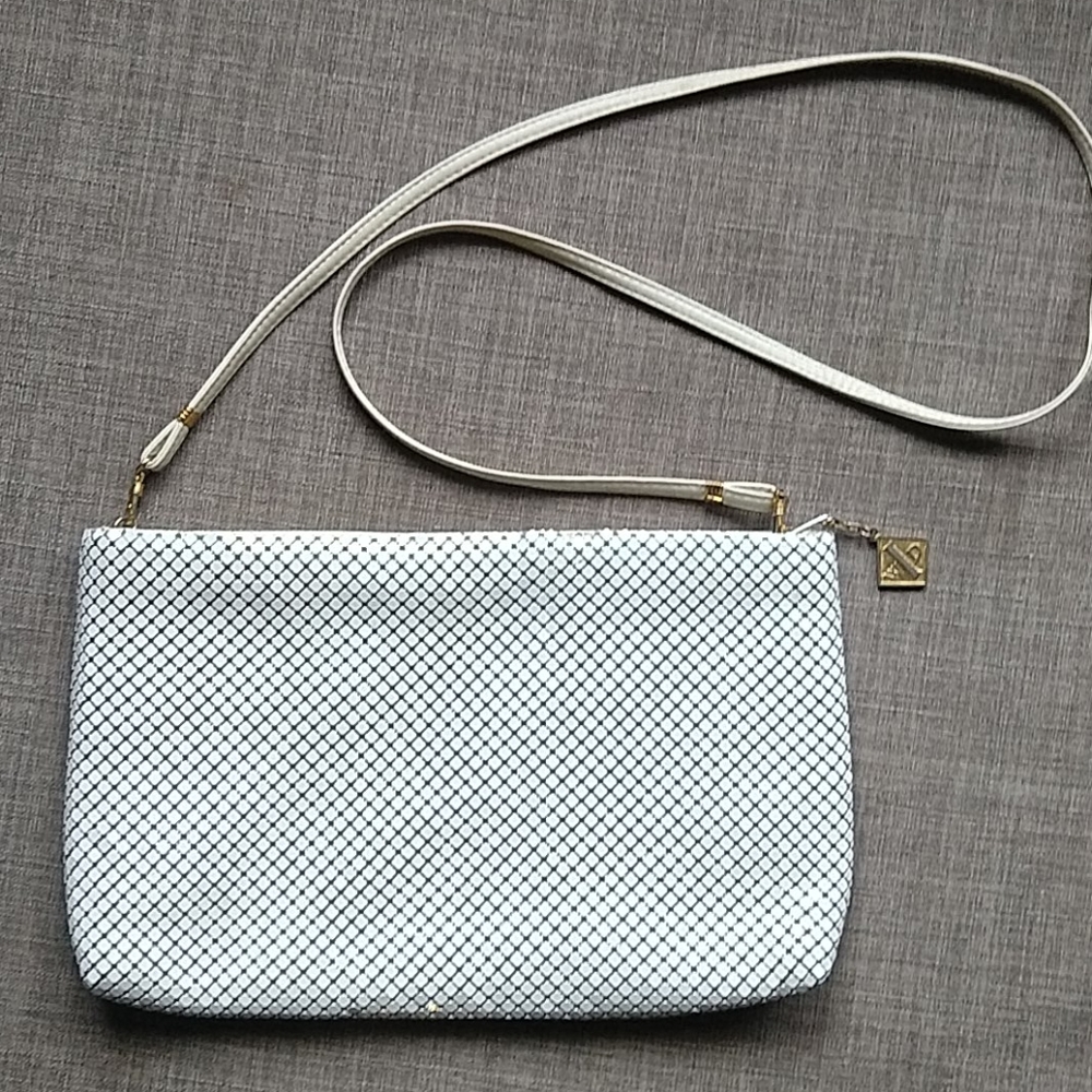 Vintage Whiting and Davis White Mesh Chain Cross Body Purse